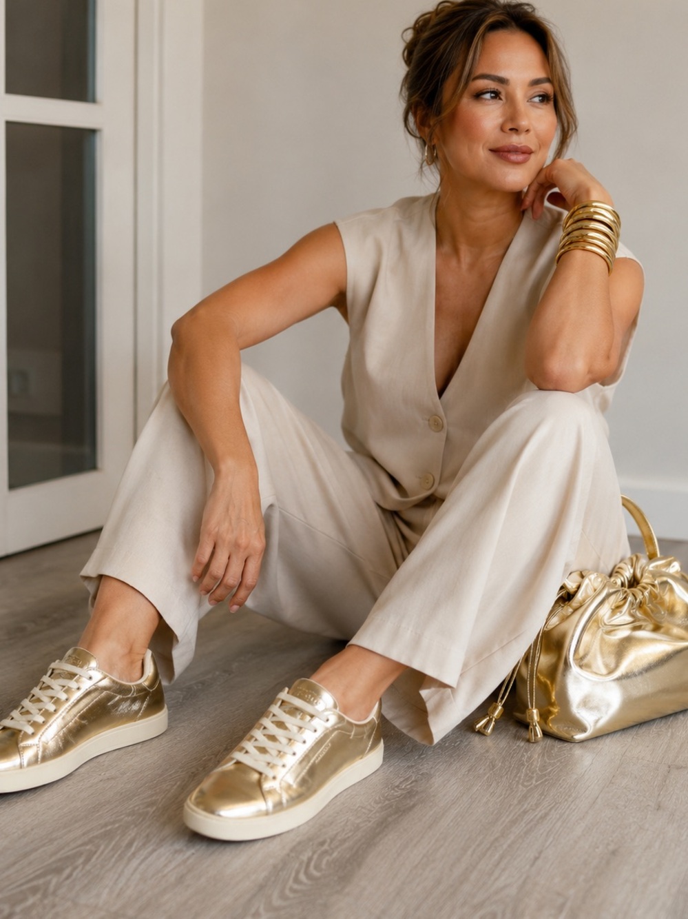 Cole Haan Metallic Gold Leather Low-Top Sneakers NWT size 8